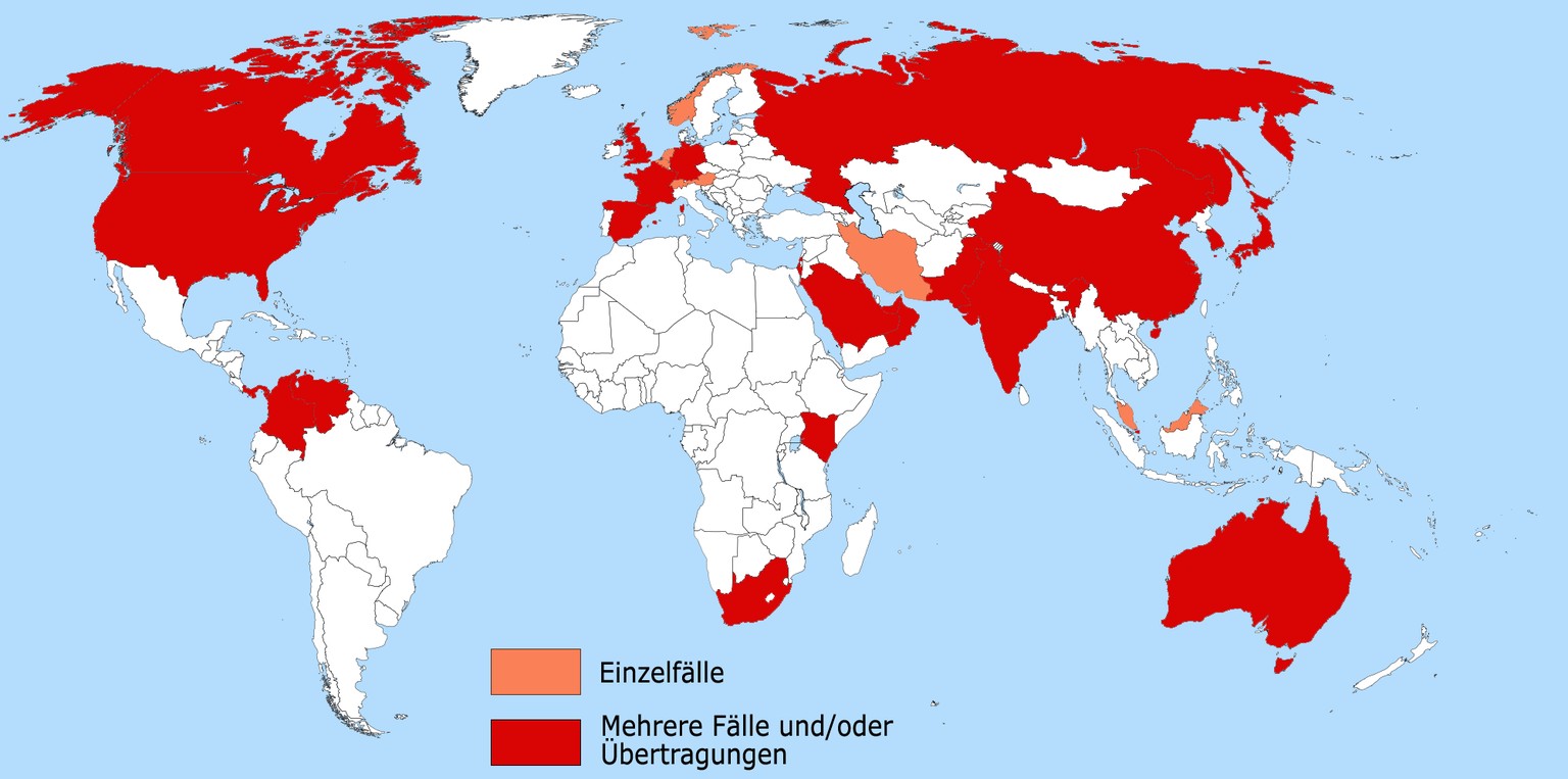 Karte: Weltweite Verbreitung von Canida auris, Stand Februar 2019
Quelle: https://www.cdc.gov/fungal/candida-auris/tracking-c-auris.html