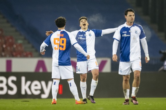 Nikolas Muci (GC) jubelt nach seinem 2:1 Tor im Fussball Meisterschaftsspiel der Swiss Super League zwischen Grasshopper Club Zuerich, GC, und FC Lausanne-Sport, LS, im Letzigrund, am Dienstag, 4. Feb ...