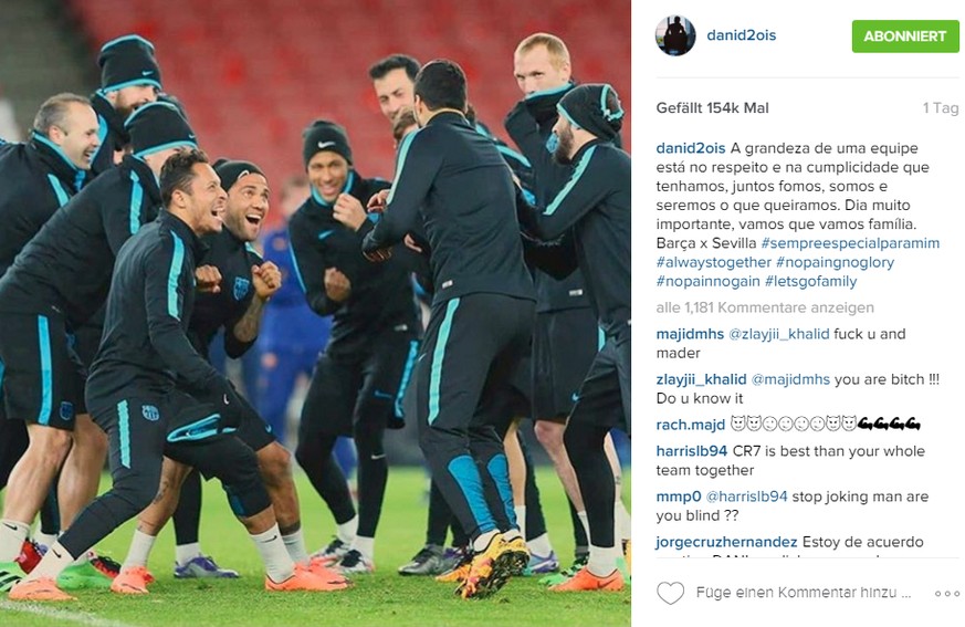 «Die Grösse eines Teams liegt im gegenseitigen Respekt und in der Zusammenarbeit. Wir werden immer zusammenstehen, egal was passiert», schreibt der Barça-Spieler am Sonntag auf Instagram.