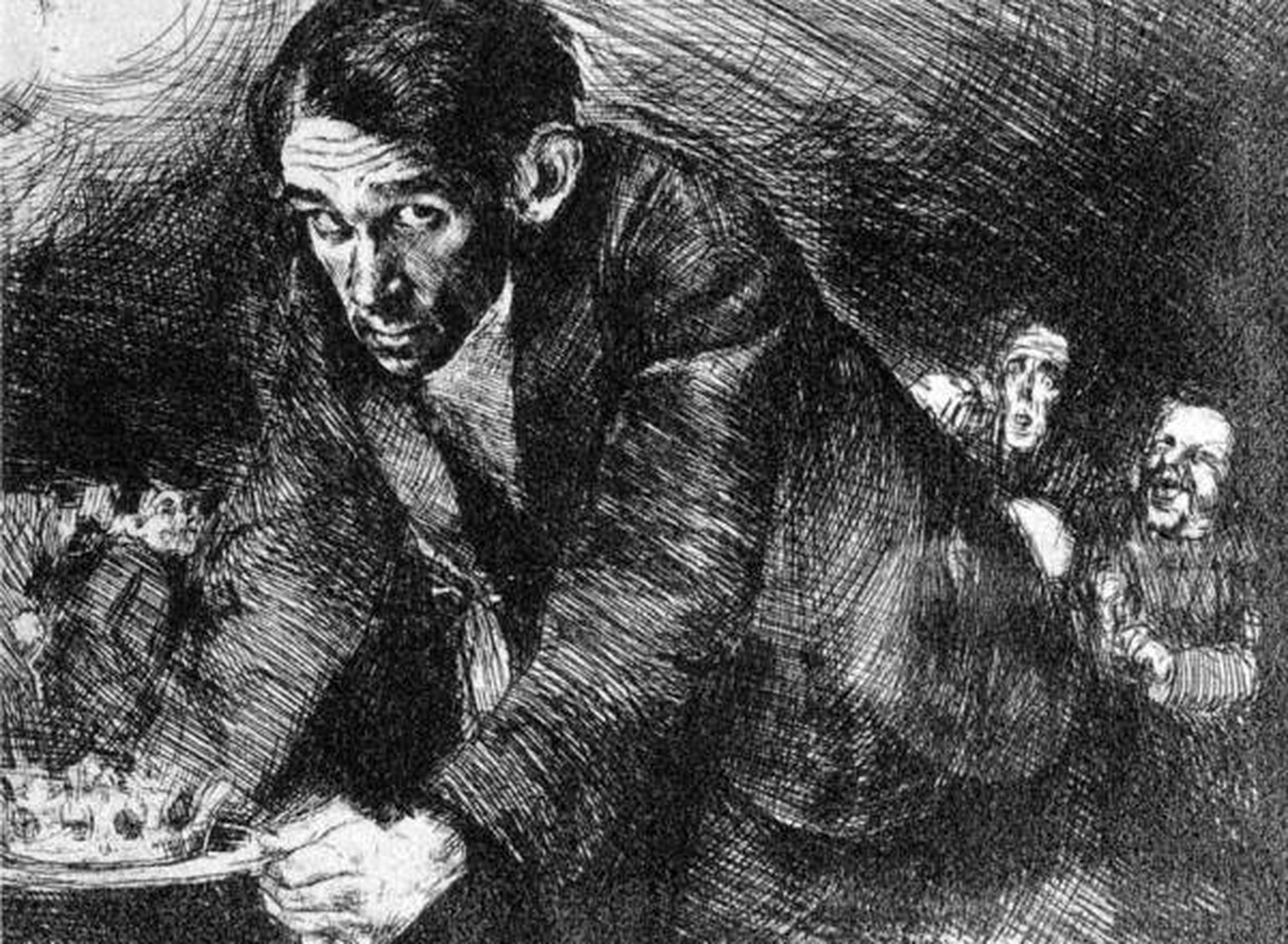 Selbstporträt des polnischen Schriftstellers und Zeichners Bruno Schulz (1892–1942), der im Drohobyczer Ghetto, kurz vor seiner geplanten Flucht, von einem SS-Mann auf offener Strasse erschossen wurde ...