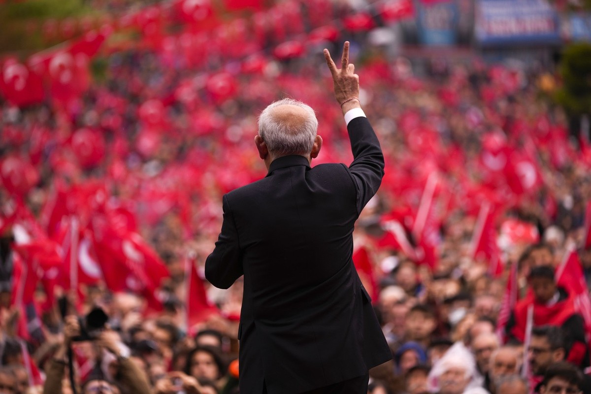 Kemal Kilicdaroglu, leader of Turkey's main opposition Republican People's Party, CHP, speaks at a campaign rally in Tekirdag, Turkey, on Thursday, April 27, 2023. Kilicdaroglu, the main cha ...