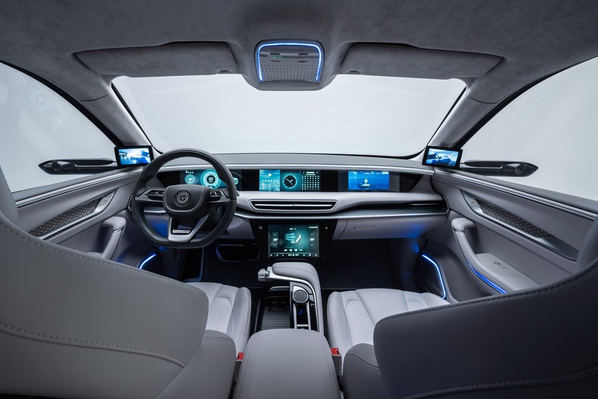 Ganz schön futuristisch: So sieht das Cockpit des Elektroauto-Prototypen aus. 