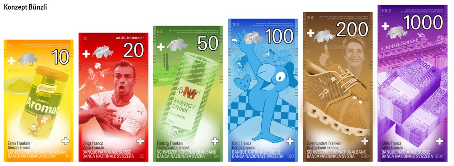 Das neue Konzept Bünzli für die Schweizer Banknoten.