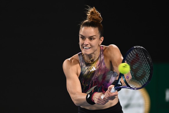 epa10412040 Maria Sakkari of Greece in action against Diana Shnaider of Russia during the 2023 Australian Open tennis tournament at Melbourne Park in Melbourne, Australia, 18 January 2023. EPA/JOEL CA ...