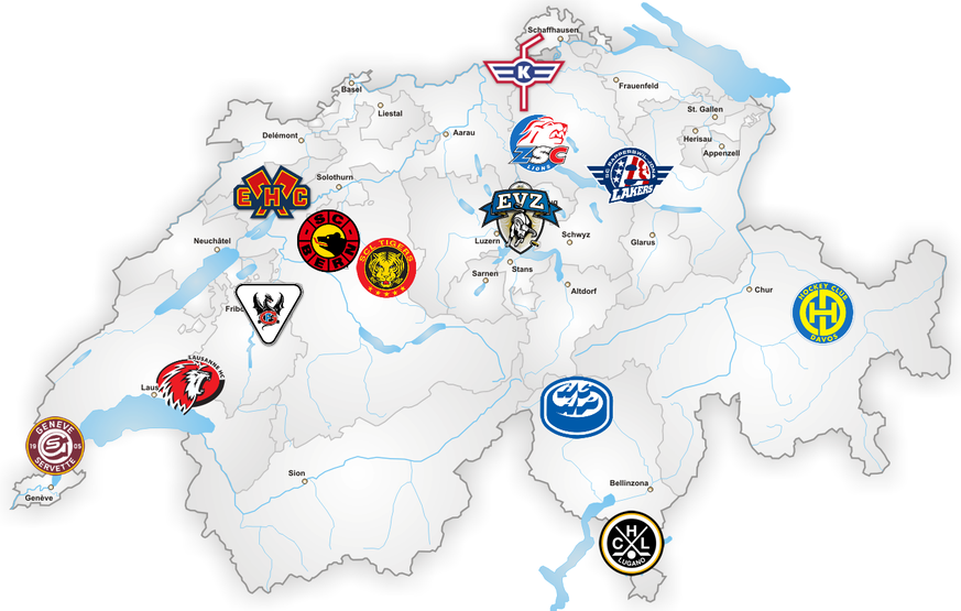 Die National-League-Landkarte mit den Rapperswil-Jona Lakers.