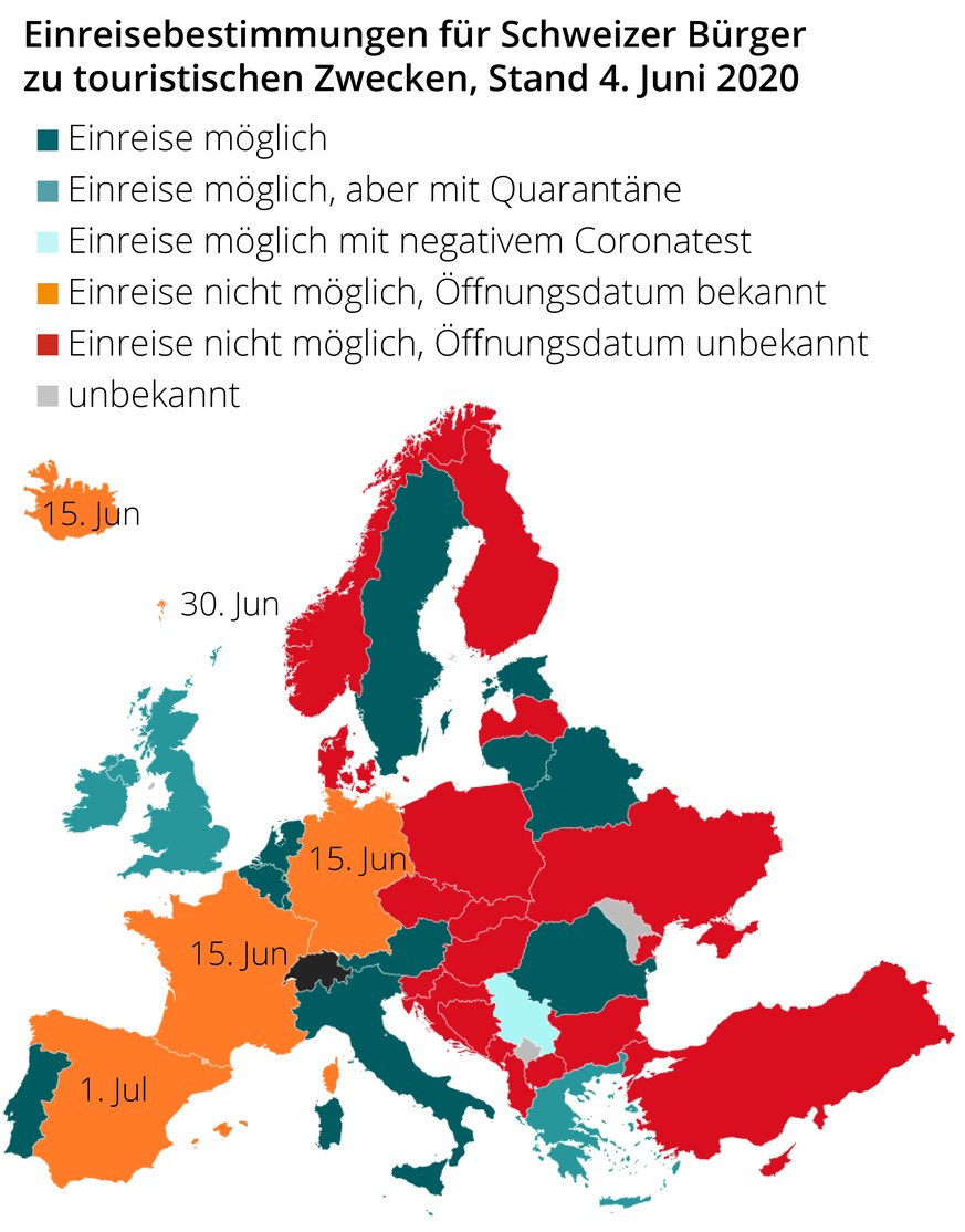 Achtung: Die Grenzöffnung von Italien hat die dortige Regierung bestätigt, die Schweiz möchte aber dann noch nicht öffnen. Hier geht's zur detaillierteren Karte.