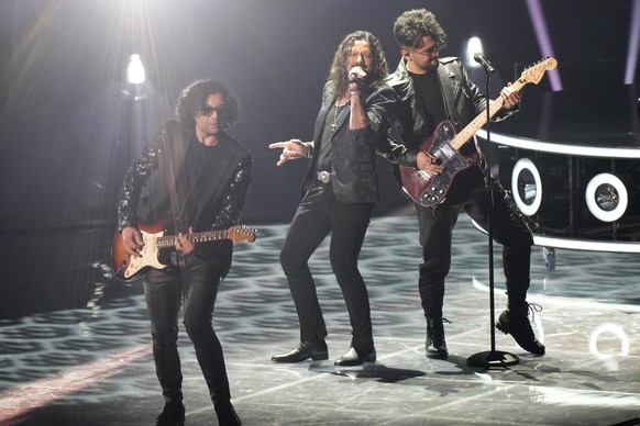 Intelligent Music Project from Bulgaria singing Intention performs during rehearsals at the Eurovision Song Contest in Turin, Italy, Monday, May 9, 2022. (AP Photo/Luca Bruno)