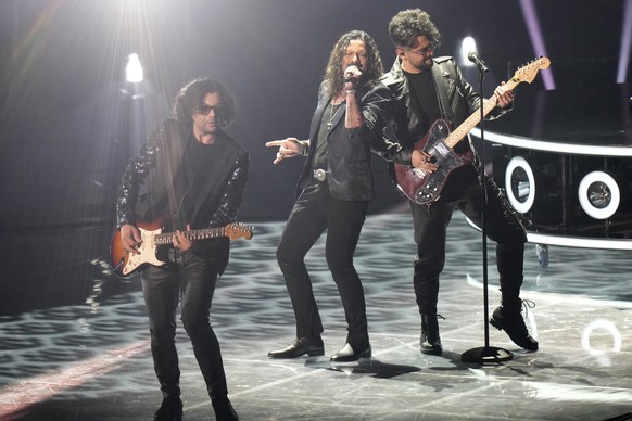 Intelligent Music Project from Bulgaria singing Intention performs during rehearsals at the Eurovision Song Contest in Turin, Italy, Monday, May 9, 2022. (AP Photo/Luca Bruno)