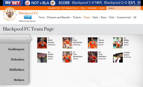 Ein trauriger Anblick. Die aktuelle Kaderliste des englischen Zweitligisten FC Blackpool.