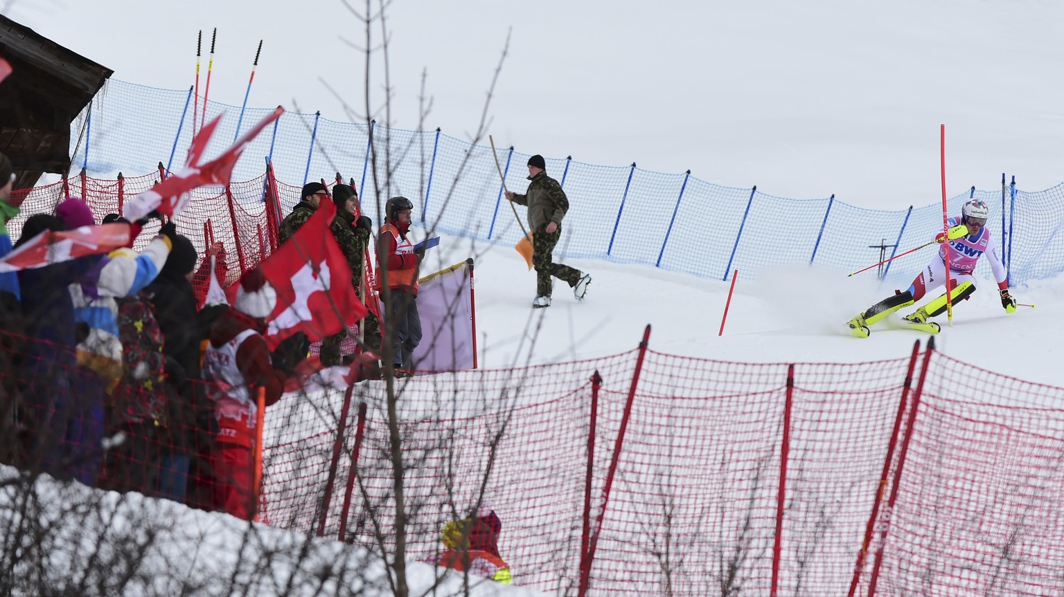 Switzerland&#039;s Daniel Yule competes during an alpine ski, men&#039;s World Cup slalom in Wengen, Switzerland, Sunday, Jan. 19, 2020. (AP Photo/Marco Tacca)