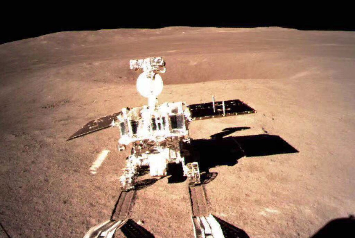 epa07261770 A handout image provided by the China National Space Administration (CNSA) on 04 January 2019 shows the lunar rover Yutu-2 or Jade Rabbit 2 on the far side of the moon taken by China' ...