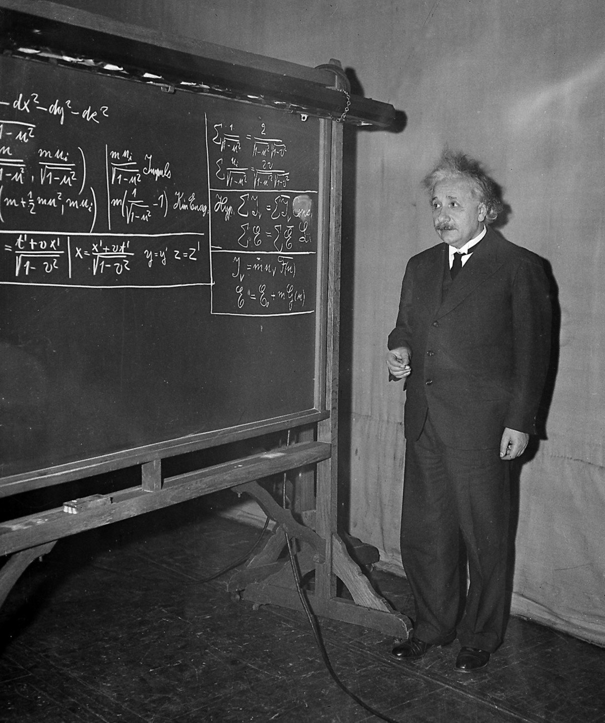 FILE - In this Dec. 28, 1934 file photo, Albert Einstein delivers a lecture at the meeting of the American Association for the Advancement of Science in the auditorium of the Carnegie Institue of Tech ...