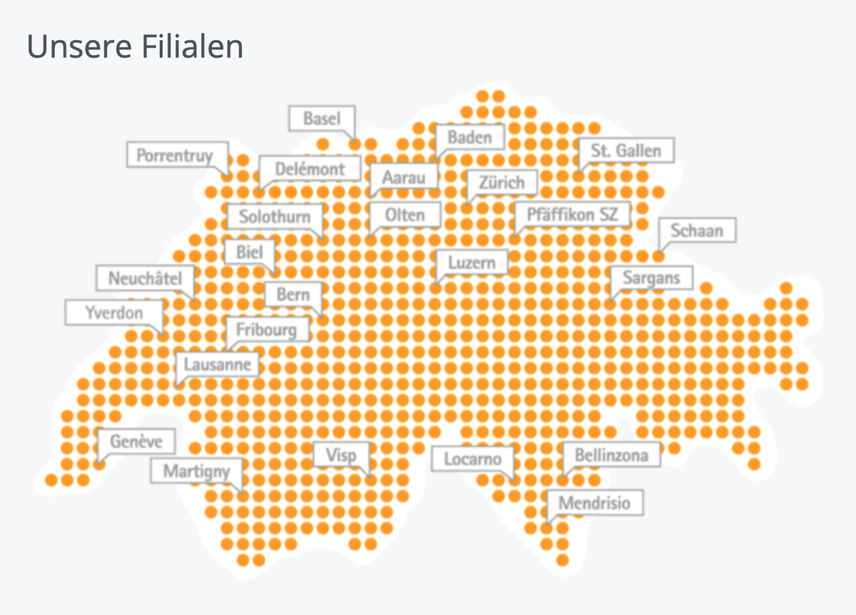 Filialen der Schweizer Personalvermittlerin Das Team AG.