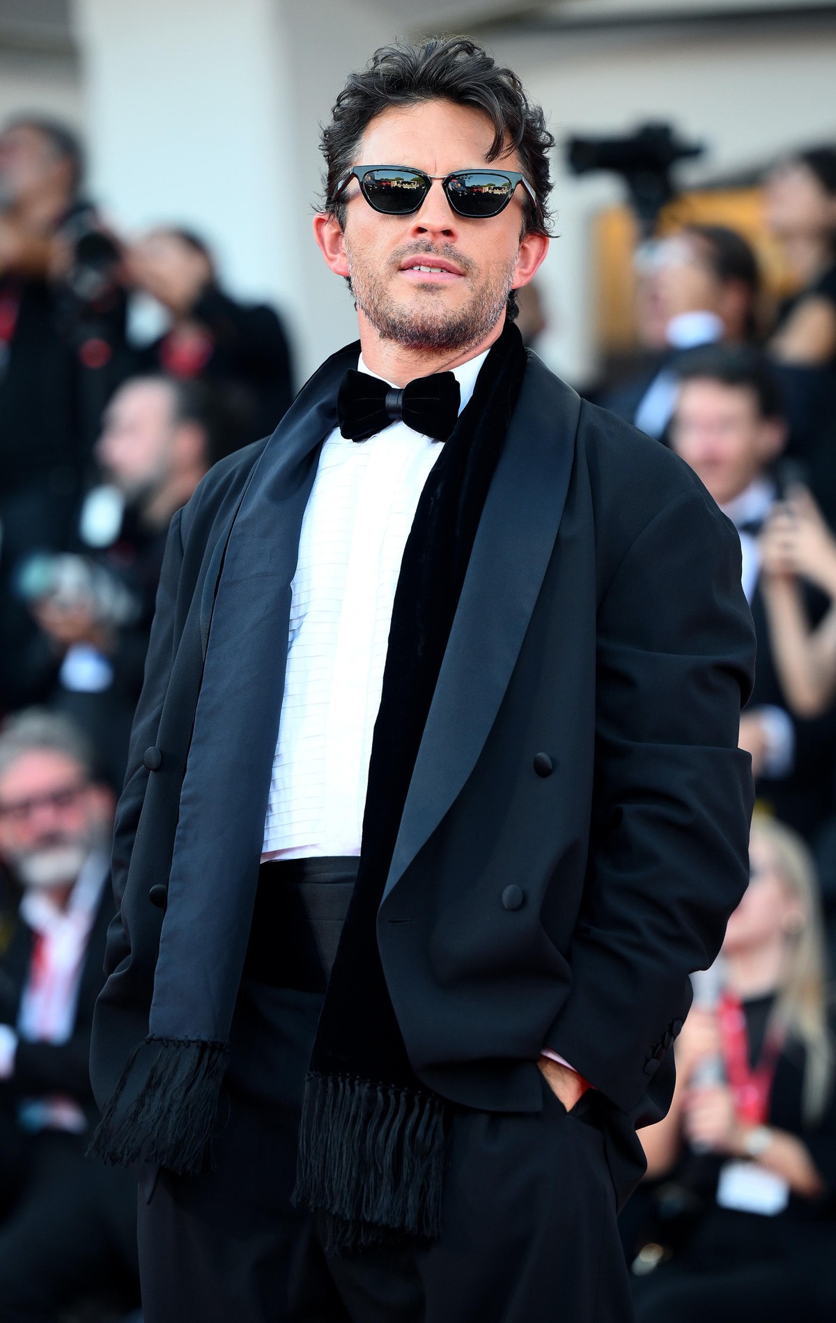 epa13207651 English actor Jonathan Bailey arrives for the opening ceremony and screening of 'Ink' at the 83rd annual Venice International Film Festival, in Venice, Italy, 02 September 2026.  ...