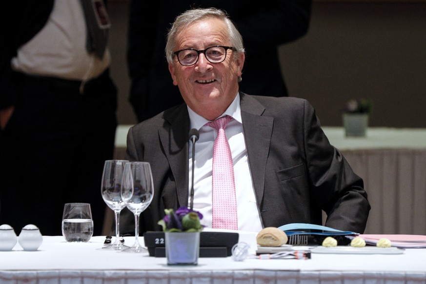 European Commission President Jean-Claude Juncker during a round table meeting at an EU summit in Brussels, Sunday, June 30, 2019. European Union leaders have started another marathon session of talks ...