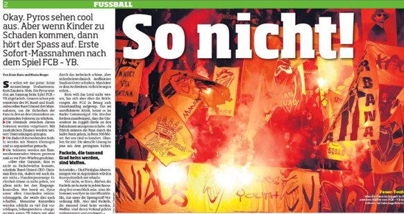 2008: YB leitet nach einem Vorfall Sofort-Massnahmen ein: Grösserer Abstand zwischen Sektoren und flammenhemmende Netze.