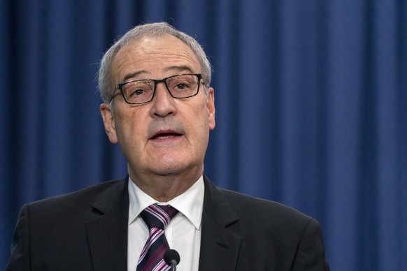 Switzerland President Guy Parmelin speaks during an event at the Department of Labor, Thursday, Nov. 18, 2021, in Washington. (AP Photo/Jacquelyn Martin)