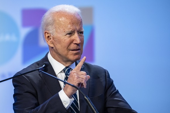 epa09319452 US President Joe Biden speaks during the National Education Association&#039;s annual meeting and representative assembly event in Washington, DC, USA, on 02 July 2021. EPA/Samuel Corum /  ...