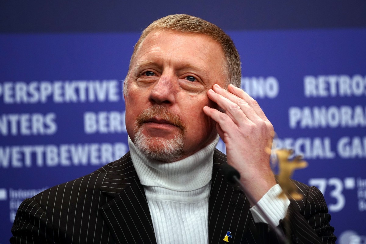 epa10476917 German former tennis player Boris Becker attends the press conference for the documentary film 'Boom! Boom! The World vs. Boris Becker' during the 73rd Berlin International Film  ...