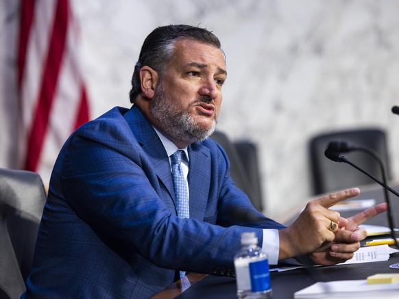 epa10082465 Republican Senator from Texas Ted Cruz speaks during a Judiciary Committee hearing on civilian access to military-style assault weapons in the Hart Senate Office Building in Washington, DC ...