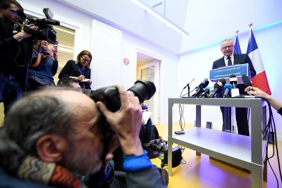 epa07225576 Paris Public Prosecutor, French magistrate Remy Heitz holds a press conference following the deadly Christmas market shooting in Strasbourg, France, 12 December 2018. According to latest r ...