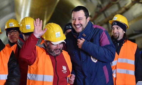 epa07336129 Italian Deputy Premier and Interior Minister Matteo Salvini visits the construction site of TAV (Turin-Lyon high-speed rail link) in Chiomonte (Turin), Italy, 01 February 2019. The TAV pro ...