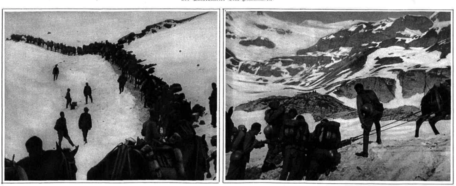 Schweizer Soldaten kämpfen sich 1892 über den Rawil- und Gemmipass im Wallis. 