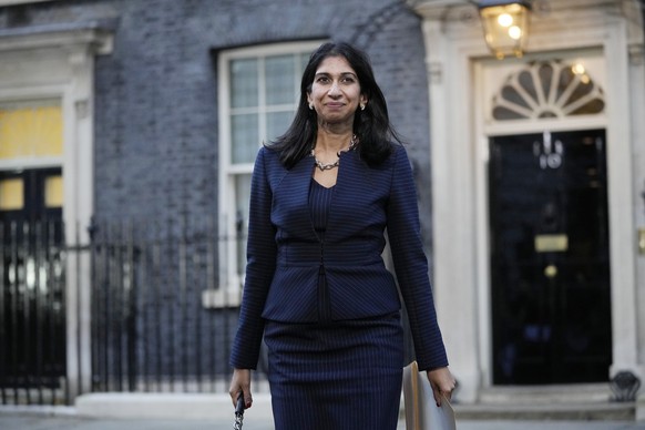 Home Secretary Suella Braverman poses for media outside 10 Downing Street in London, Tuesday, Oct. 25, 2022. Former Treasury chief Rishi Sunak became Britain&#039;s first prime minister of color after ...