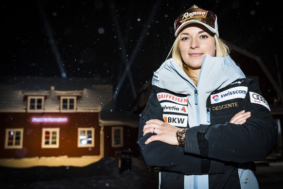 Lara Gut-Behrami of Switzerland, poses for photographer during a press conference of the Swiss-Ski federation at the 2019 FIS Alpine Skiing World Championships in Are, Sweden Sunday, February 3, 2019. ...