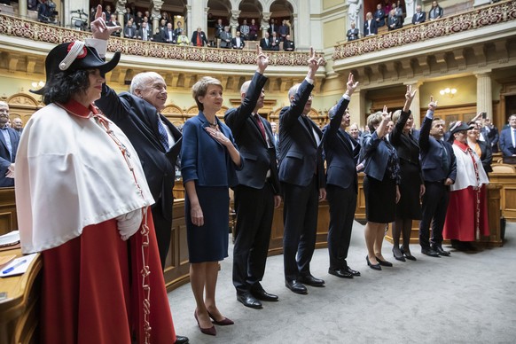 ARCHIVBILD ZUM RUECKTRITT VON SIMONETTA SOMMARUGA --- Der Gesamtbundesrat mit den Mitgliedern Ueli Maurer, Simonetta Sommaruga, Alain Berset, Guy Parmelin, Ignazio Cassis, Viola Amherd, Karin Keller-S ...