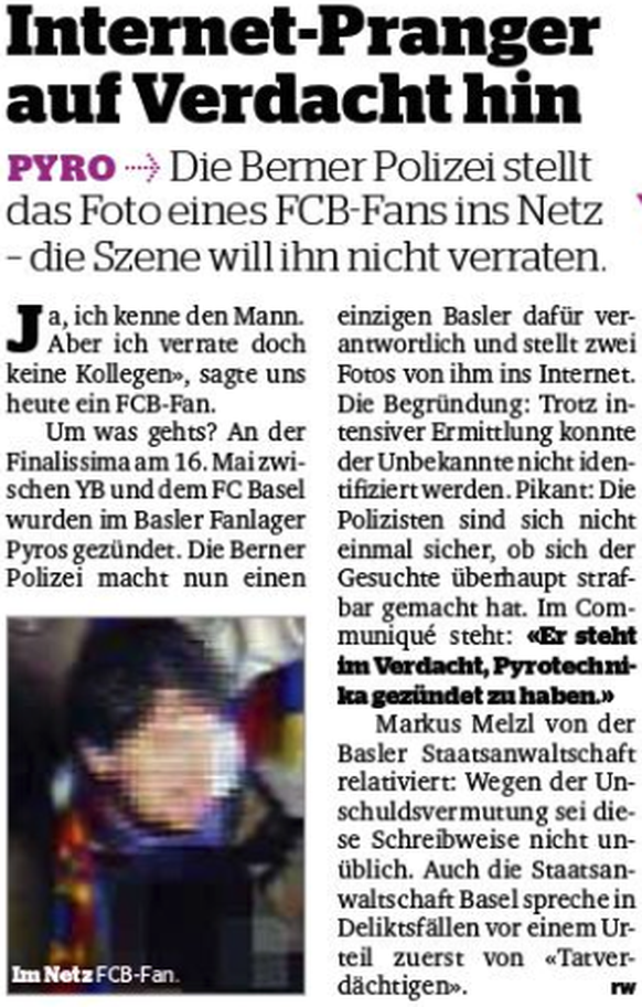 2010: Die Berner Polizei setzt auf den Internet-Pranger.