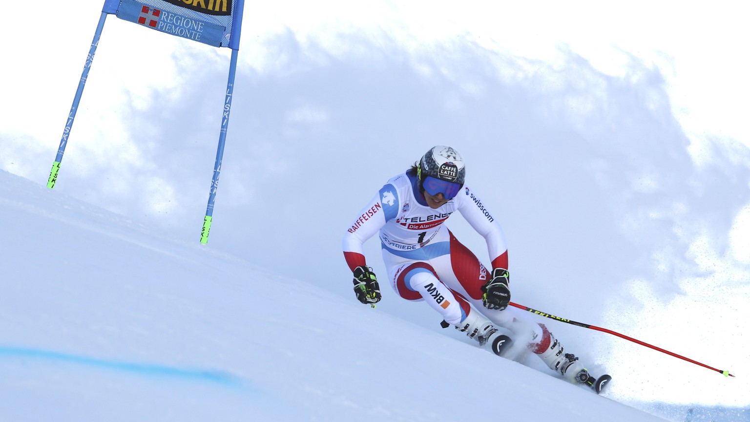 Switzerland&#039;s Wendy Holdener competes during the first run of an alpine ski, World Cup women&#039;s giant slalom in Sestriere, Italy, Saturday, Jan. 18, 2020. (AP Photo/Marco Trovati)
