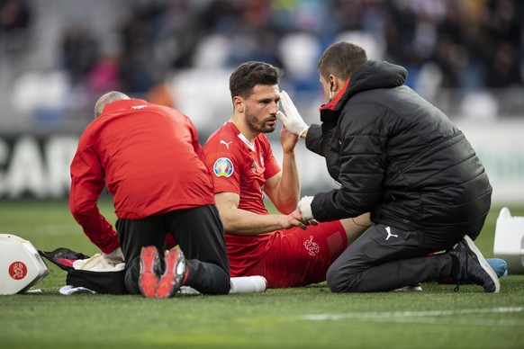 Switzerland&#039;s Fabian Schaer reacts during the UEFA Euro 2020 qualifying Group D soccer match between Georgia and Switzerland at the Dinamo Arena in Tbilisi, Georgia, Saturday, 23 March 2019. (KEY ...