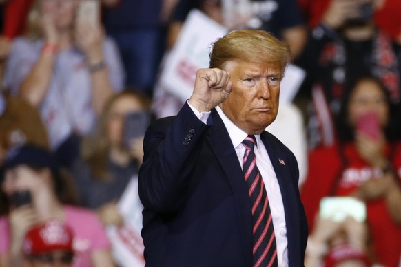 FILE - In this Feb. 21, 2020 file photo, President Donald Trump speaks during a campaign rally in Las Vegas. A U.S. appeals court has upheld the Trump administration&#039;s rules imposing more hurdles ...