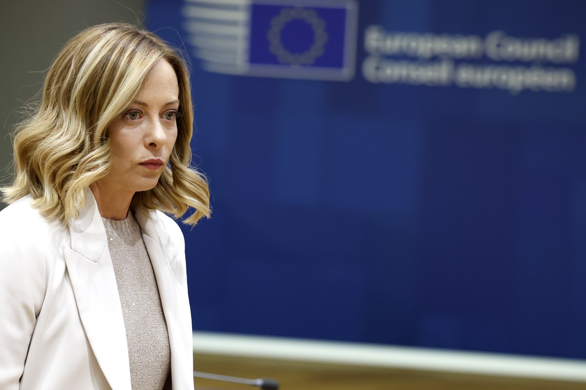 Italy's Prime Minister Giorgia Meloni arrives for a round table meeting at an EU summit in Brussels, Monday, June 17, 2024. The 27 leaders of the European Union gather in Brussels on Monday eveni ...