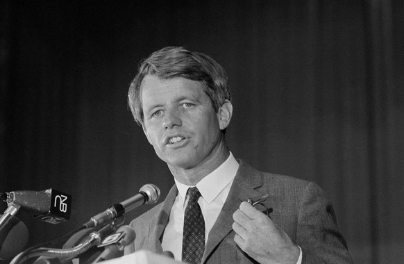 FILE - In this May 9, 1968 file photo, Sen. Robert F. Kennedy speaks to the delegates of the United Auto Workers at a convention hall in Atlantic City, N.J. Prosecutors for the first time are not oppo ...