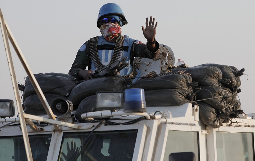 Mitglieder der UNDOF-Truppe in einem gepanzerten Fahrzeug. &nbsp;