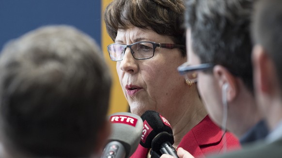 Susanne Ruoff, Konzernleiterin der Schweizerischen Post AG, aeussert sich an einer Medienkonferenz zur Pruefung der ordentlichen Revisionstaetigkeit der subventionsrechtlichen Rechnungsbelegung der Po ...