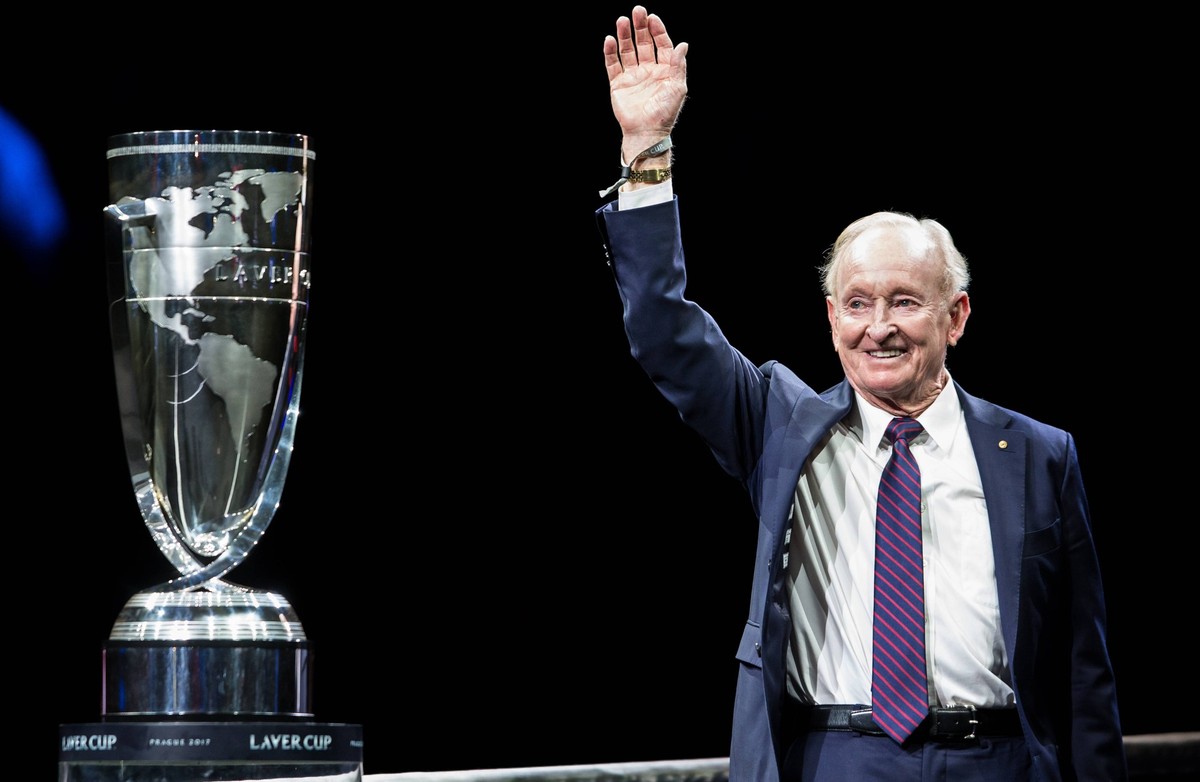 September 22, 2017 - Prague, Czech Republic - Rod Laver with his trophy during the opening ceremony at the first day at Laver Cup on Sept 22, 2017 in Prague, Czech Republic. Laver Cup - Day One PUBLIC ...