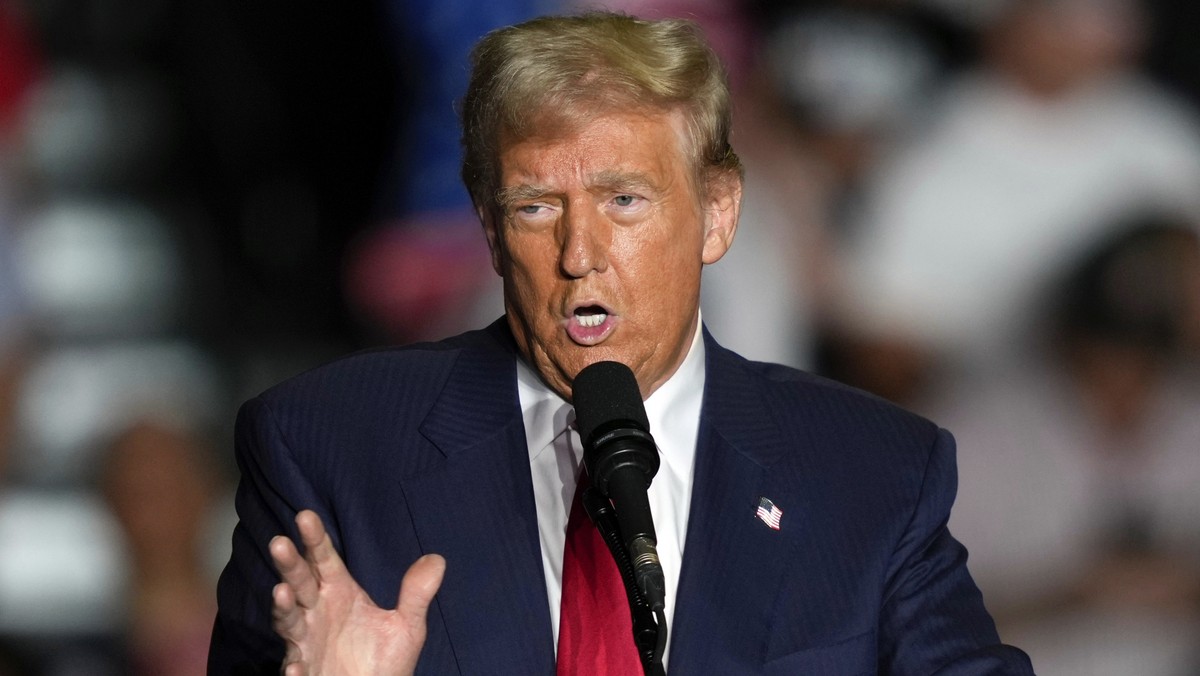 FILE ? Former President Donald Trump, the Republican presidential nominee, speaks during a campaign rally at Greensboro Coliseum, on Oct. 22, 2024, in Greensboro, North Carolina. (AP Photo/Julia Demar ...