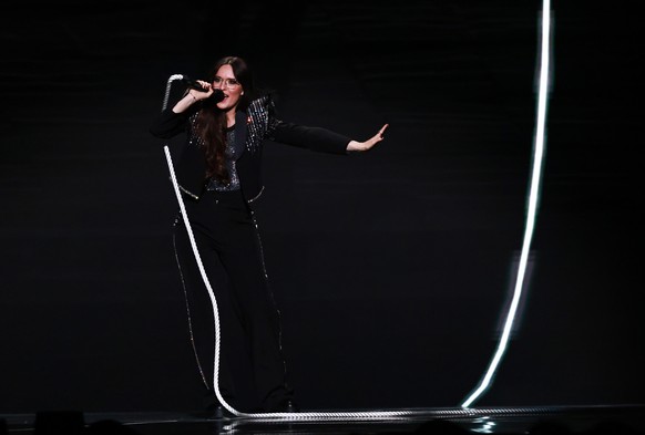 epa12954864 Veronica Fusaro of Switzerland performs the song 'Alice' during the dress rehearsals for the second semi-final of the 70th Eurovision Song Contest (ESC) in Vienna, Austria, 13 Ma ...