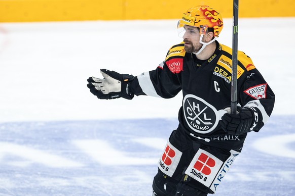 Lugano&#039;s Top Scorer Mark Arcobello during the preliminary round game of the National League Swiss Championship between HC Lugano and HC Fribourg-Gotteron at the Corner Arena in Lugano, on Saturda ...