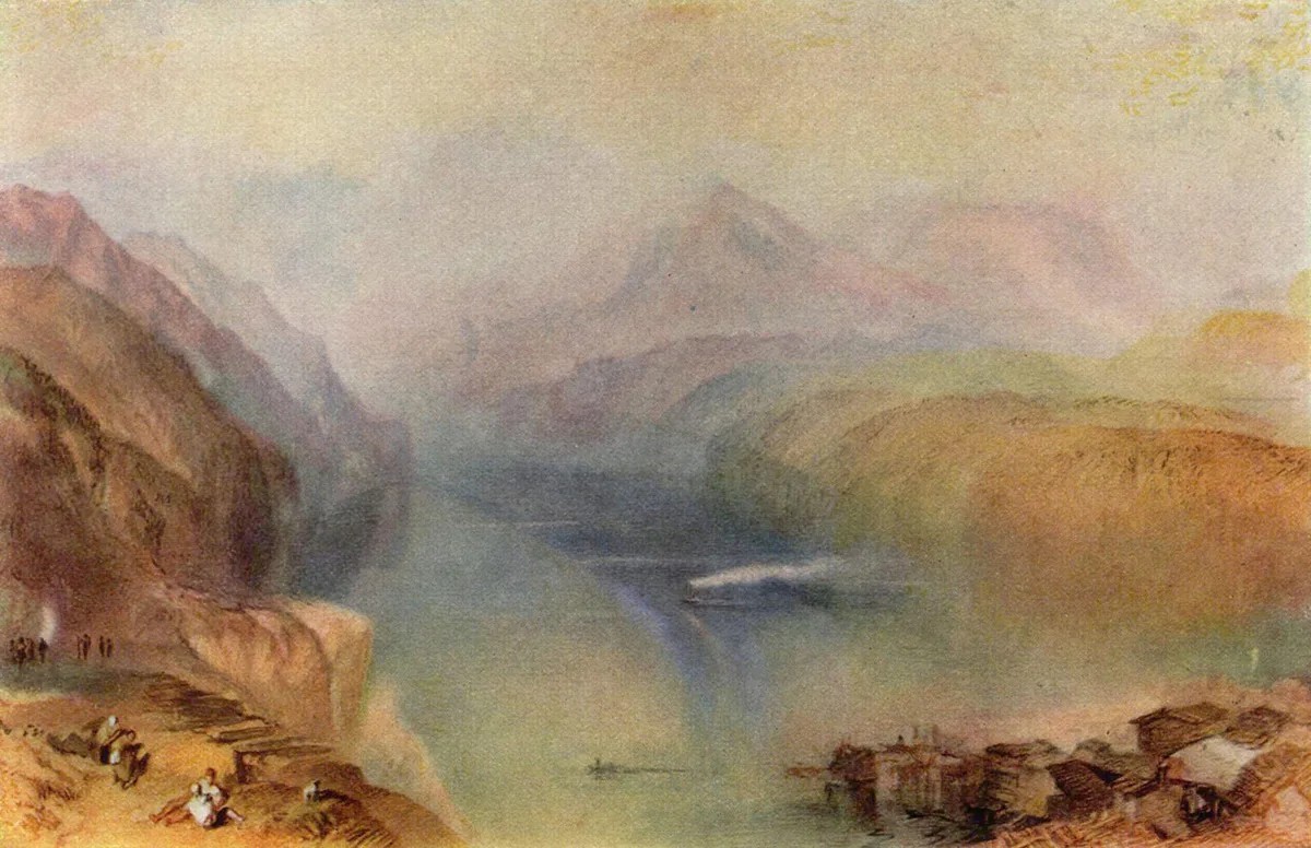 Der Vierwaldstättersee wurde 1841 von William Turner in Szene gesetzt.
https://commons.wikimedia.org/wiki/File:Joseph_Mallord_William_Turner_017.jpg