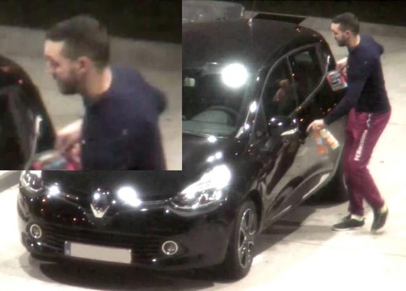 epa05040116 A handout picture provided by the Belgian Federal Police on 24 November 2015 shows Mohamed Abrini, who is wanted in connection with the Paris terror attacks, at a gas station in Ressons, F ...