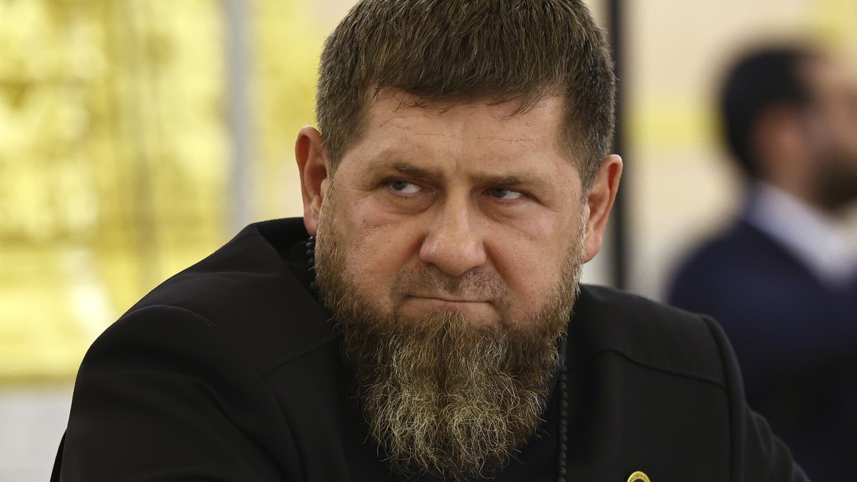 Head of the Chechen Republic Ramzan Kadyrov attends a meeting of United Arab Emirates President Sheikh Mohammed bin Zayed Al Nahyan and Russian President Vladimir Putin at the Kremlin in Moscow, Russi ...