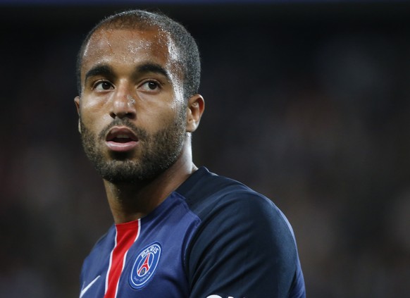 FILE - In this Sunday, Aug. 16, 2015, file photo, Paris saint Germain&#039;s Lucas Moura is seen during his French League one soccer match between Paris Saint Germain and Ajaccio Gazelec, at the Parc  ...
