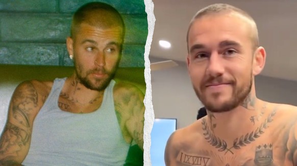 Justin Bieber (links) und sein Doppelgänger Dylan Desclos (rechts)