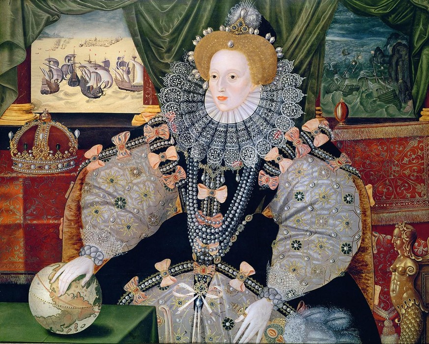 Das Porträt von Elizabeth I. wurde 1588 als Reaktion auf den Sieg über die Armada (oben links und rechts) gemalt.