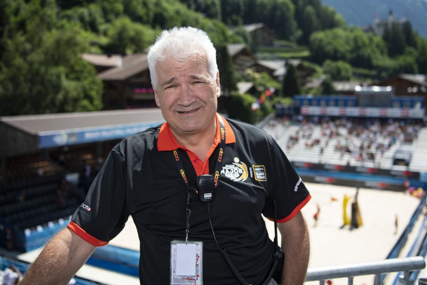 Ruedi Kunz of Switzerland, tournament director, poses during the Beachvolley Worldtour Major Series, on Wednesday, July 10, 2019 in Gstaad, Switzerland. (KEYSTONE/Peter Schneider)