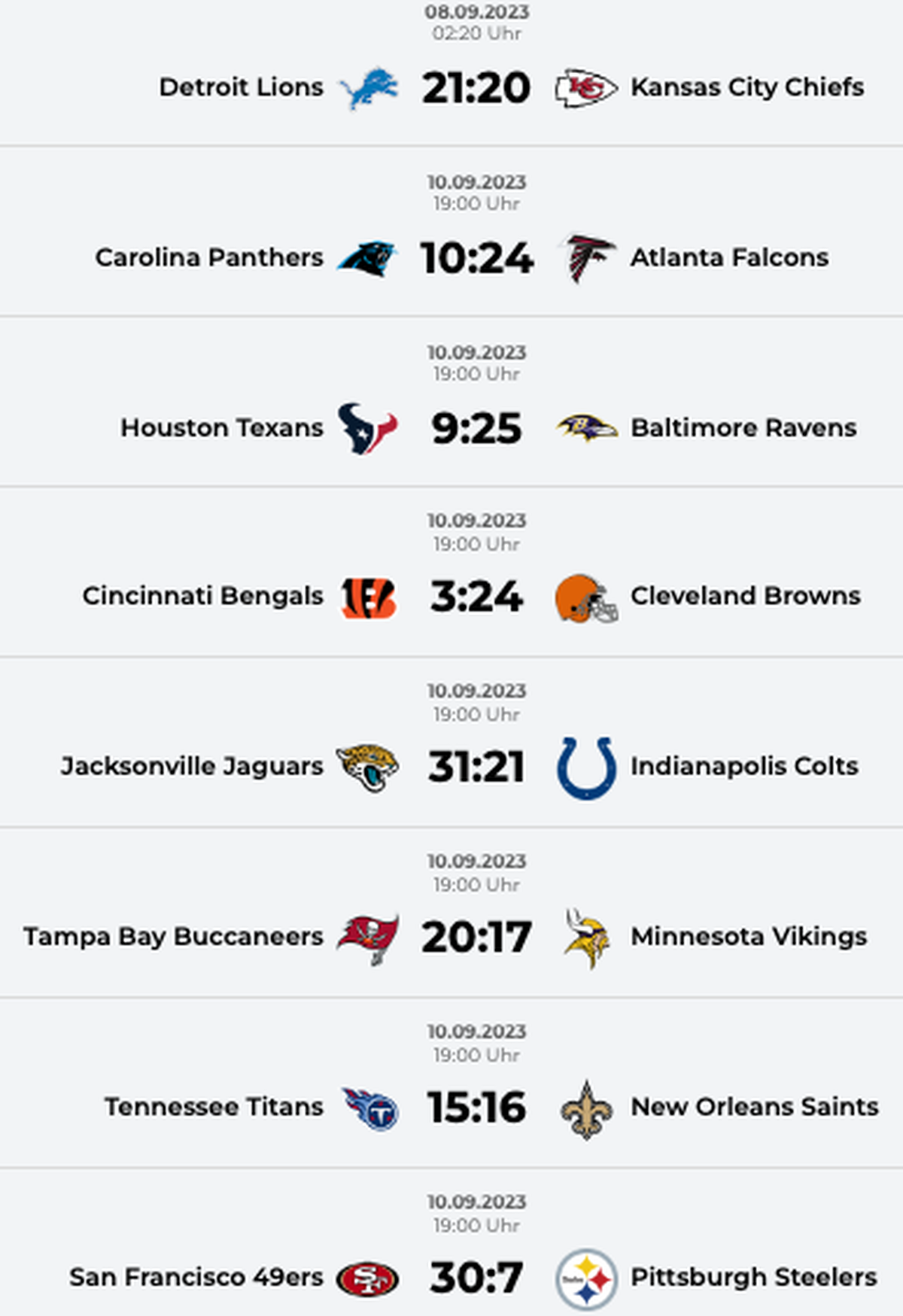 NFL-Resultate in Week 1.